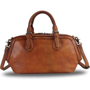 imageGenuine Leather Satchel Top Handle Handbag Purse for Women Handmade Retro Designer Large Capacity Crossbody BagsBrown