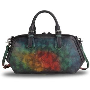 imageGenuine Leather Satchel Top Handle Handbag Purse for Women Handmade Retro Designer Large Capacity Crossbody BagsMulticolor2