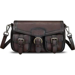 imageGenuine Leather Satchel for Women Vintage Handbag Purse Handmade Retro Crossbody Bag Purse Shoulder BagCoffee