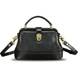 imageGenuine Leather Small Purses and Handbags for Women Designer Vintage Doctor Style Crossbody Bag Shoulder Satchel Phone BagBlack
