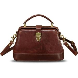imageGenuine Leather Small Purses and Handbags for Women Designer Vintage Doctor Style Crossbody Bag Shoulder Satchel Phone BagCoffee