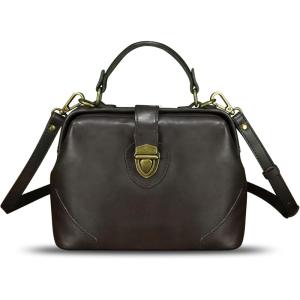 imageGenuine Leather Small Purses and Handbags for Women Designer Vintage Doctor Style Crossbody Bag Shoulder Satchel Phone BagDark Coffee
