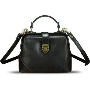 imageGenuine Leather Small Purses and Handbags for Women Designer Vintage Doctor Style Crossbody Bag Shoulder Satchel Phone BagDarkgrey