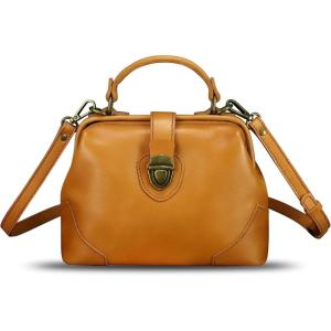imageGenuine Leather Small Purses and Handbags for Women Designer Vintage Doctor Style Crossbody Bag Shoulder Satchel Phone BagLight Brown