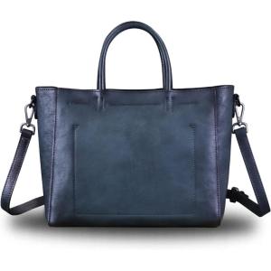 imageGenuine Leather Top Handle Handbag for Women Retro Satchel Vintage Cowhide Handmade Crossbody Handbags Purse Hobo BagDarkgrey
