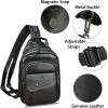 imageGenuine Leather Sling Bag for Men and Women Handmade Large Sling Backpack Chest Over Shoulder Crossbody Purse Fits IpadBlack