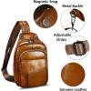 imageGenuine Leather Sling Bag for Men and Women Handmade Large Sling Backpack Chest Over Shoulder Crossbody Purse Fits IpadBrown