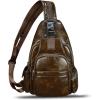 imageGenuine Leather Sling Bag for Men and Women Handmade Sling Backpack Purse Chest Over Shoulder Crossbody Bag Large Capacity BrownCoffee