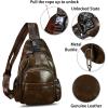 imageGenuine Leather Sling Bag for Men and Women Handmade Sling Backpack Purse Chest Over Shoulder Crossbody Bag Large Capacity BrownCoffee