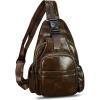 imageGenuine Leather Sling Bag for Men and Women Handmade Sling Backpack Purse Chest Over Shoulder Crossbody Bag Large Capacity BrownCoffee