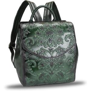 imageGenuine Leather Backpack Purse Vintage Casual Daypack College Bag Handmade Cowhide Western Rucksack Coffee MediumGreen
