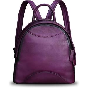 imageGenuine Leather Backpack Purse for Women Retro Handmade Small Casual Rucksack Satchel Back Bags Knapsack CoffeePurple