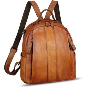 imageGenuine Leather Backpack Purse for Women Vintage Casual Daypack Back Bag Handmade Knapsack Western Rivets Rucksack BrownBrown