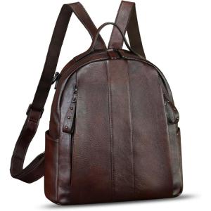imageGenuine Leather Backpack Purse for Women Vintage Casual Daypack Back Bag Handmade Knapsack Western Rivets Rucksack BrownCoffee