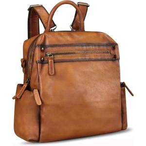 imageGenuine Leather Backpack Purse for Women Vintage Casual Daypack Knapsack Handmade Rucksack Convertible Shoulder Bag Coffee MediumBrown
