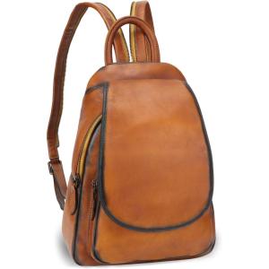 imageGenuine Leather Backpack for Women Retro Rucksack Casual College Bag Handmade Cowhide Western Daypack Multicolor1Brown
