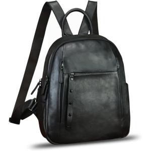 imageGenuine Leather Backpack for Women Vintage Casual Daypack Purse Back Bag Handmade Knapsack Western Rucksack CoffeeBlack