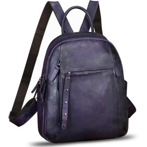 imageGenuine Leather Backpack for Women Vintage Casual Daypack Purse Back Bag Handmade Knapsack Western Rucksack CoffeePurple