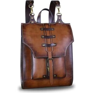 imageGenuine Leather Backpack for Women and Men Vintage Rucksack Convertible Casual Daypack Handmade Western Satchel Sling Purse BrownLight Coffee