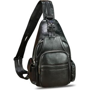 imageGenuine Leather Sling Bag for Men and Women Handmade Sling Backpack Purse Chest Over Shoulder Crossbody Bag Large Capacity BrownBlack