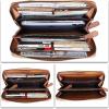 imageLRTO Genuine Leather Wallets for Women Zip Around Wallet Purse RFIDBlocking Retro Handmade Clutch Money Clip Card Organizer Brown