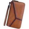 imageLRTO Genuine Leather Wallets for Women Zip Around Wallet Purse RFIDBlocking Retro Handmade Clutch Money Clip Card Organizer Brown
