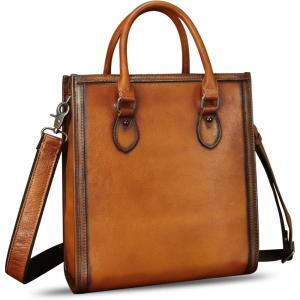 imageGenuine Leather Handbags and Purses for Women Vintage Handmade Shoulder Bag Cowhide Tote Bag SatchelBrown