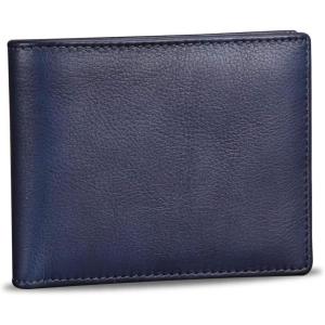imageLRTO Genuine Leather Slim Bifold Wallets Retro Handmade Minimalist Small Purse Front Pocket Money Clip Card OrganizerBlue