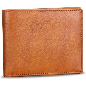 imageLRTO Genuine Leather Slim Bifold Wallets Retro Handmade Minimalist Small Purse Front Pocket Money Clip Card OrganizerBrown