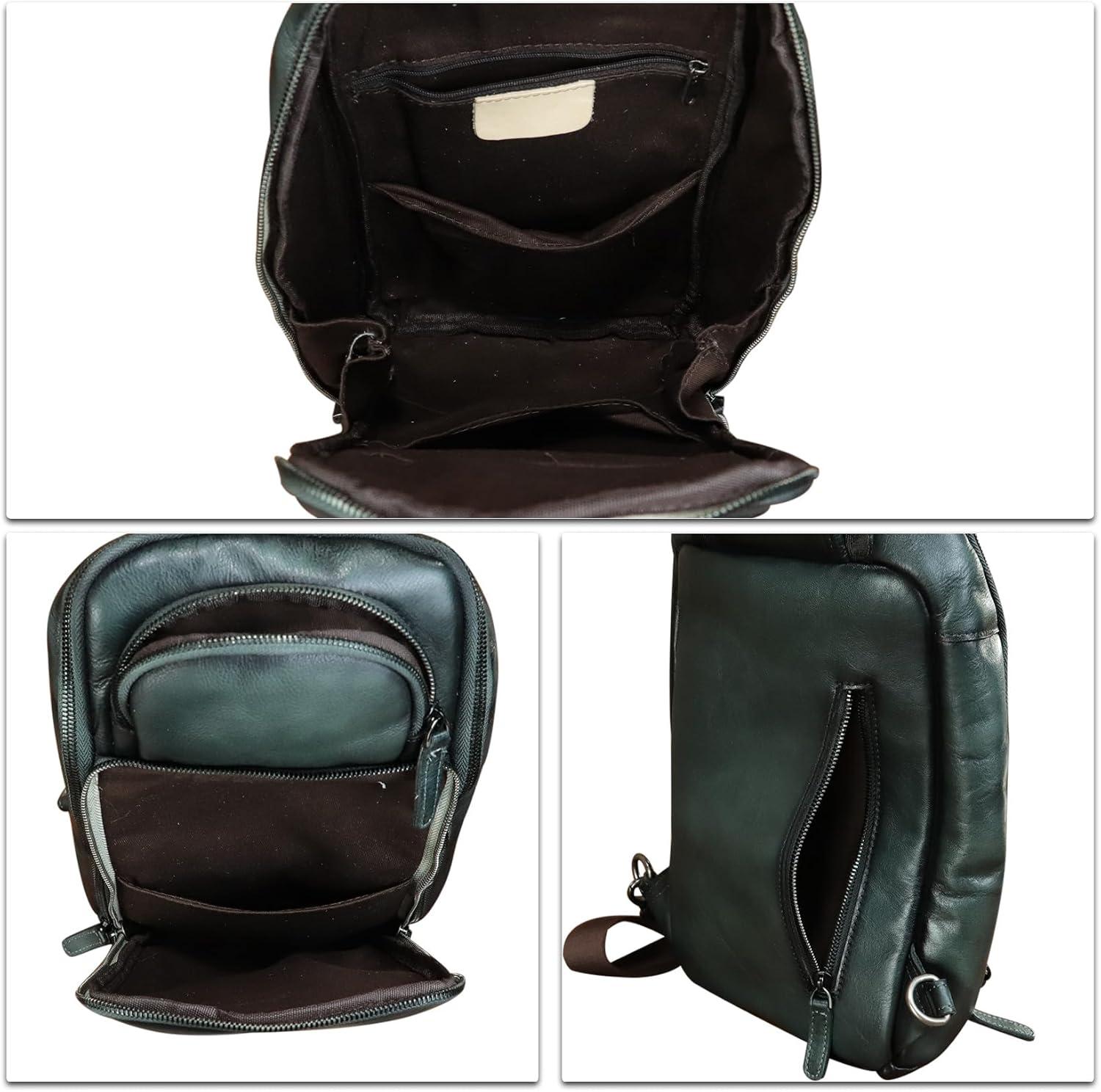 Men's 100% Genuine Leather Sling Bag Crossbody Backpack, Casual Travel Shoulder Bag