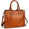 imageGenuine Leather Satchel Handbag for Women Vintage Handmade Shoulder Bag Cowhide Tote PurseBrown