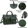 imageGenuine Leather Satchel Purse for Women Vintage Handmade Top Handle Handbag Retro Messenger Crossbody BagGreen