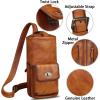 imageGenuine Leather Silng Bag for Men and Women Large Real Leather Sling Backpack Shoulder Crossbody Bag Chest PurseBrown