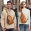 imageGenuine Leather Silng Bag for Men and Women Vintage Leather Sling Backpack Fashion Shoulder Crossbody Bag Chest PurseCoffee