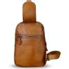 imageGenuine Leather Silng Bag for Women Small Vintage Leather Sling Backpack Fashion Shoulder Crossbody Bag Chest PurseBrown