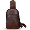 imageGenuine Leather Silng Bag for Women Small Vintage Leather Sling Backpack Fashion Shoulder Crossbody Bag Chest PurseCoffee