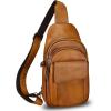 imageGenuine Leather Sling Bag Crossbody Motorcycle Bag Handmade Chest Bag Hiking Daypack Retro Shoulder Backpacks BrownBrown