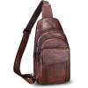 imageGenuine Leather Sling Bag Crossbody Motorcycle Bag Handmade Chest Bag Hiking Daypack Retro Shoulder Backpacks BrownCoffee
