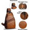 imageGenuine Leather Sling Bag Crossbody Purse Handmade Hiking Daypack Motorcycle Bag Retro Shoulder Backpack Vintage Chest Bag CoffeeBrown