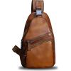 imageGenuine Leather Sling Bag Crossbody Purse Handmade Hiking Daypack Motorcycle Bag Retro Shoulder Backpack Vintage Chest Bag CoffeeBrown