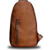 imageGenuine Leather Sling Bag Crossbody Purse Handmade Hiking Daypack Motorcycle Bag Retro Shoulder Backpack Vintage Chest Bag CoffeeBrown