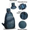 imageGenuine Leather Sling Bag Crossbody Purse Handmade Hiking Daypack Motorcycle Bag Retro Shoulder Backpack Vintage Chest Bag CoffeeNavyblue