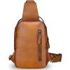 imageGenuine Leather Sling Bag Crossbody Purse Retro Handmade Hiking Daypack Motorcycle Shoulder Backpack Vintage Chest Bags CoffeeBrown