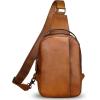 imageGenuine Leather Sling Bag Crossbody Purse Retro Handmade Hiking Daypack Motorcycle Shoulder Backpack Vintage Chest Bags CoffeeBrown