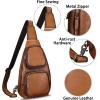 imageGenuine Leather Sling Bag Hiking Sling Backpacks Retro Handmade Crossbody Purse Chest Daypack Antitheft Shoulder Bag Brown