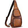 imageGenuine Leather Sling Bag Hiking Sling Backpacks Retro Handmade Crossbody Purse Chest Daypack Antitheft Shoulder Bag Brown