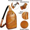 imageGenuine Leather Sling Bag Men and Women Vintage Handmade Leather Sling Backpack Shoulder Crossbody Bag Chest PurseBrown