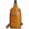 imageGenuine Leather Sling Bag Men and Women Vintage Handmade Leather Sling Backpack Shoulder Crossbody Bag Chest PurseBrown
