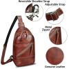 imageGenuine Leather Sling Bag Men and Women Vintage Handmade Leather Sling Backpack Shoulder Crossbody Bag Chest PurseCoffee