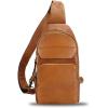 imageGenuine Leather Sling Bag for Man and Women Crossbody Purse Handmade Retro Shoulder Backpack Vintage Chest BagsBrown